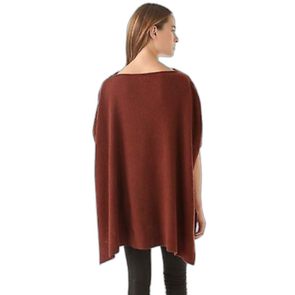 Vince Ribbed Cashmere Blend Poncho in Henna - Picture 3 of 15